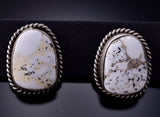 Silver & White Buffalo Turquoise Navajo Handmade Earrings by Elouise Kee 6J31P