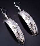 Silver Navajo Handstamped Concho Design Curved Earrings by Nova Ashley 6B14L