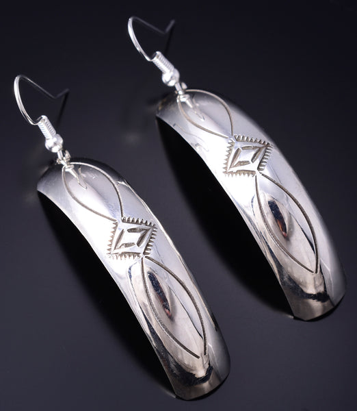 Silver Navajo Handstamped Concho Design Curved Earrings by Nova Ashley 6B14L