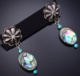 Silver & Turquoise w/ Abalone Navajo Concho Earrings by Ravis Henry 6H06J