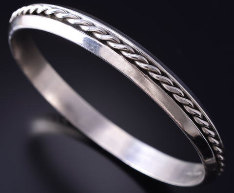 Vintage - Silver Navajo Handmade Twisted Rope Bangle Bracelet by Nora Tahe 6B14Z