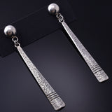 Silver Navajo Tufacast Long Statement Earrings by Pete Johnson 6A03Z