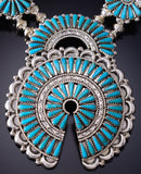Silver & Turquoise Navajo Squash Blossom Necklace Earring Set Kyle Wilson 6H06Q