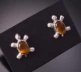Silver & Tiger Eye Zuni Handmade Turtle Earrings by Norton Kinsel 3G03N