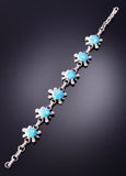 Silver & Turquoise Zuni Inlay Turtle Family Link Bracelet Amielda Peynetsa 4D15N