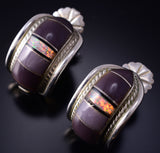 Vintage Silver Multistone Navajo Inlay Hoop Earrings by Albert Francisco 5G16N