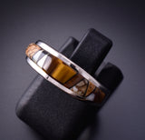 Size 5 Silver & Tiger Eye Multistone Navajo Inlay Ring by TSF 3L16P