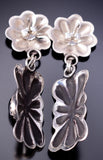 Silver & Onyx Navajo Handmade Concho Dangle Earrings by Ravis Henry 6D20B