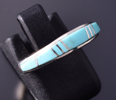 Size 5-1/2 Silver & Turquoise Navajo Inlay Ring 4B21E