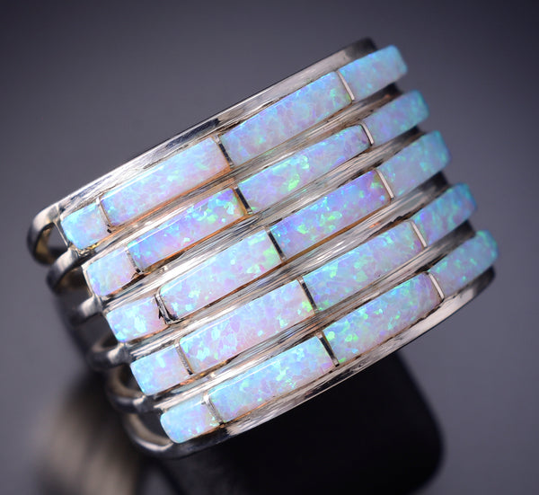 Size 11 Silver & Opal 5 Row Navajo Inlay Ring by Jamie Johnson 6D09U