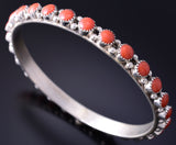 Silver & Coral Navajo Bangle Bracelet by Gaynelle Parker & Shona Yazzie 5L21Z