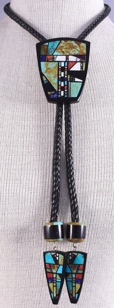 Onyx Multistone Santo Domingo Pueblo (Kewa) Mosaic Bolo Tie by Chris Nieto 5J29R