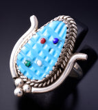Size 6-3/4 Silver Multistone Zuni Inlay Corn Ring by Beverly Etsate 5L07N