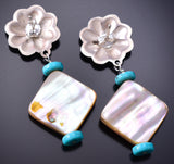 Silver & Abalone w/ Turquoise Navajo Concho Dangle Earrings by Ravis Henry 6D20F