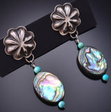 Navajo Silver Concho Earring with Abalone Dangle by Ravis Henry 6K02T