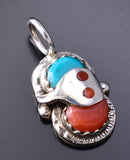 Silver & Turquoise w/ Coral Snake Eyes Zuni Pendant by Effie Calavaza 6G29G