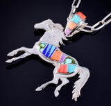 Silver Multistone Navajo Inlay Freedom Horse Pendant by Aldora Henry 5L20T
