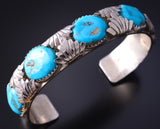 Vintage Silver & Turquoise Zuni Handmade Leaves Bracelet - Loyolita Othole 5K17M