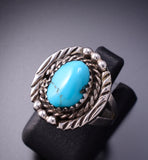 Size 4-3/4 Silver & Kingman Turquoise Navajo Handmade Ring by Freida Martinez 3G03A