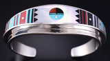 Vintage Silver & Turquoise Multistone Navajo Inlay Sunface Bracelet Ernest Benally 5K22U