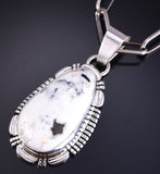 Silver & White Buffalo Turquoise Navajo Pendant by Norvin Johnson 5L05E
