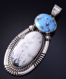 Silver & Golden Hills Turquoise White Buffalo Navajo Pendant - Erick Begay 5F30L