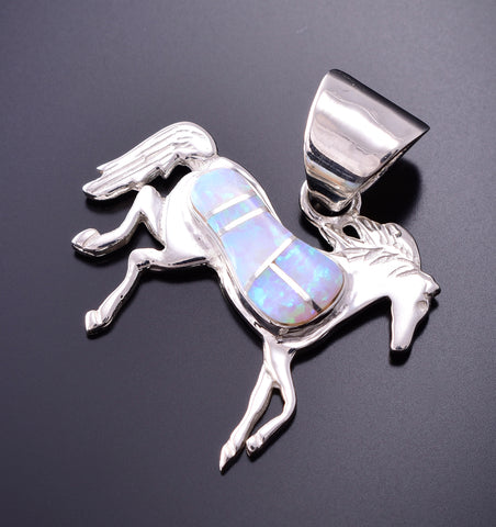 Silver & Opal Navajo Inlay Horse Love Pendant 4B21T