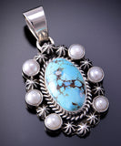 Silver & Golden Hills Turquoise - Freshwater Pearls Pendant Erick Begay 3C30K