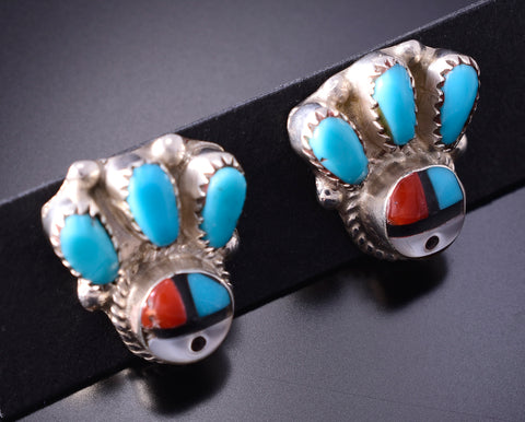 Silver & Turquoise Multistone Zuni Sunface Earrings by Emerson Vallo 4A25L