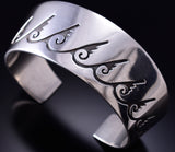 Vintage Zuni Bracelet With Water Symbol Design by Lonn Parker - Lapis Stone 6K02V