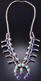 Vintage Silver & Turquoise w/ Lapis Navajo Squash Blossom Necklace 6H31S