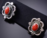 Silver & Coral Navajo Handmade Post Earrings by Theresa Smith 6D22O