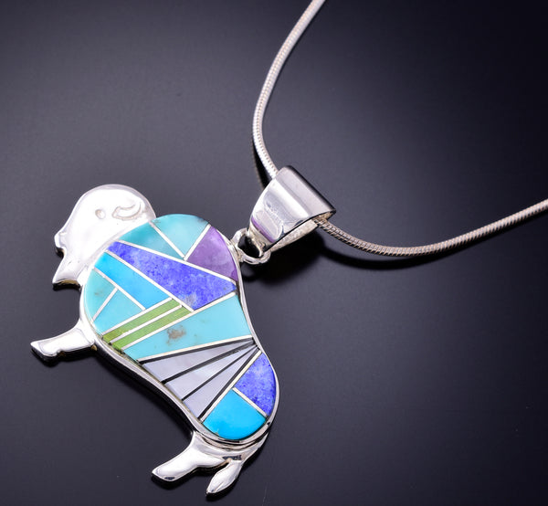 Silver & Turquoise Multistone Navajo Inlay Buffalo Pendant by TSF 3L07Z