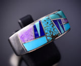 Size 12-1/2 Silver & Turquoise Multistone Navajo Inlay Ring by Edward Lee 6F17B