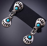 Silver & Turquoise Navajo Bear Strength Earrings by Cynthia John 6D20P