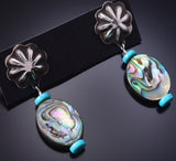 Silver & Abalone w/ Turquoise Navajo Concho Earrings by Ravis Henry 6D20C