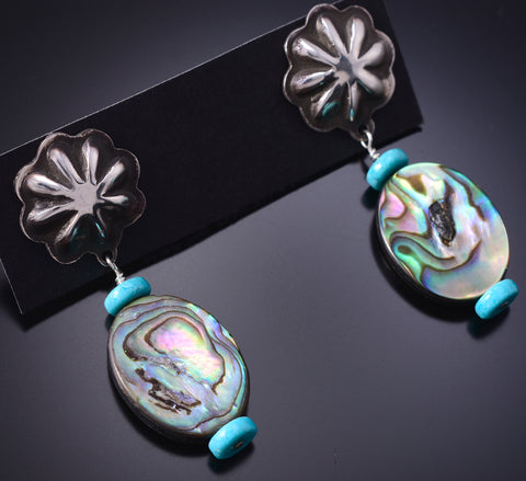Silver & Abalone w/ Turquoise Navajo Concho Earrings by Ravis Henry 6D20C