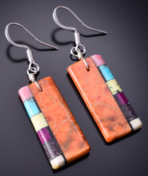 Santo Domingo Pueblo (Kewa) Multistone Dangle Earrings by Mary Tafoya 6D22K