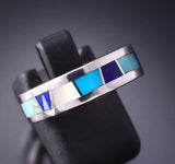 Size 6-1/4 Silver & Turquoise Multistone Navajo Inlay Ring by TSF 3L13P