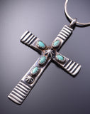 Silver & Turquoise Navajo Handmade Cross Pendant by Martha Cayancito 3F10X