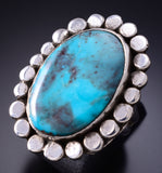 Vintage Size 7 Silver & Turquoise Navajo Handmade Flower Ring 6D28Q