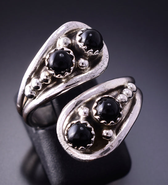 Adjustable Silver & Onyx Navajo Handmade Wrap Ring by Genevieve Francisco 4A12Y