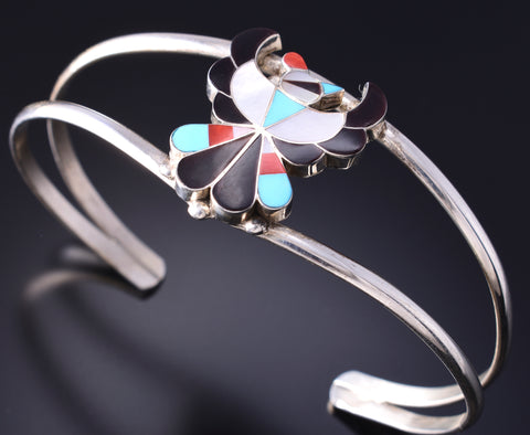 Zuni Thunderbird Inlay Sterling Silver Bracelet by Breon Wallace - 5L17V