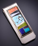 Silver & Turquoise Multistone Navajo Inlay Money Clip by Arnold Yazzie 4M16W