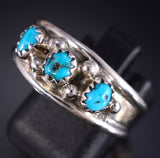 Size 10-3/4 Silver & Kingman Turquoise Navajo Men's Ring - Elvira Cadman 5L05Y