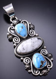 Silver & Golden Hills Turquoise White Buffalo Navajo Pendant Erick Begay 6C02N