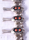 Vintage Silver & Coral 3- Piece Navajo Necklace & Bracelet w/ Ring SET 4K28J