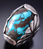 Vintage Size 9 Silver & Royston Turquoise Navajo Handmade Men's Ring - Fred Thompson 6E14H