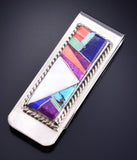 Silver & Turquoise Multistone Navajo Inlay Money Clip by Arnold Yazzie 5L25C