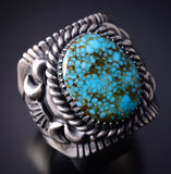 Size 14-3/4 Silver & Kingman Turquoise Men's Navajo Ring by Derrick Gordon 5H21F